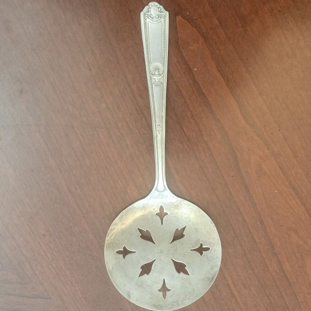 Vintage Regal Pure Silver Plate Slotted Serving Spoon With Intricate Floral Cuto